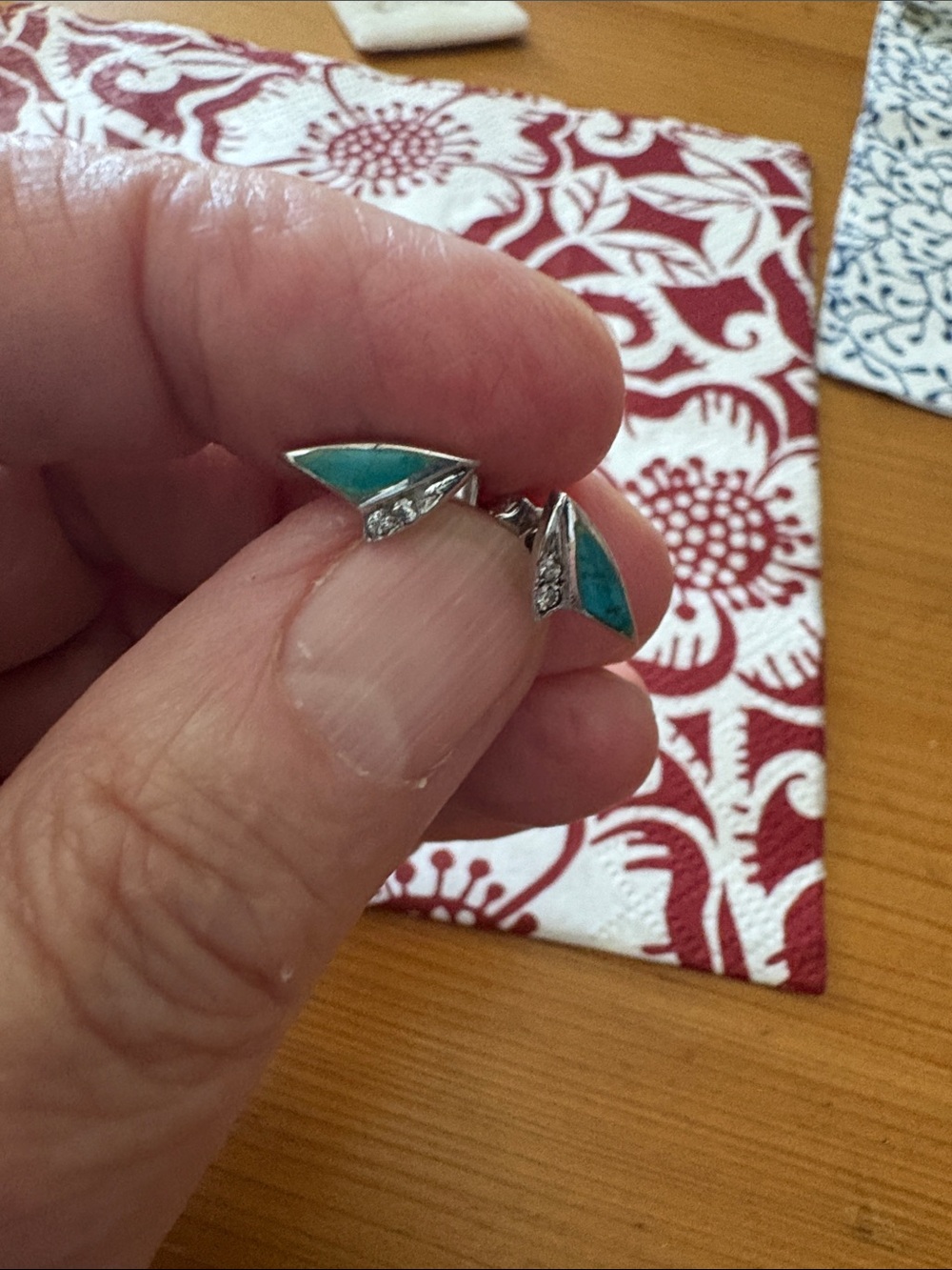 Sterling Silver-Tone Turquoise Triangle Stud Earrings
